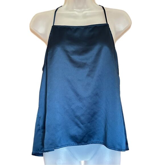 Stars Above Metallic Navy Blue Flowy Satiny Cami Tank Top Night Shirt - Picture 1 of 5